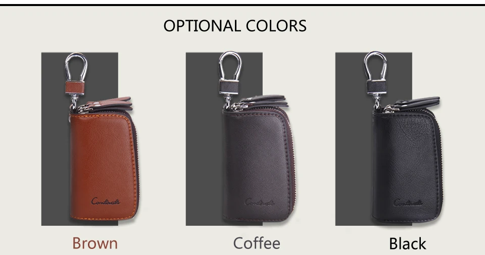 CONTACT'S Genuine Leather Car Key Wallets Fashion Key Holder Housekeeper Keys Organizer Double Zipper Keychain Case Key Pouch