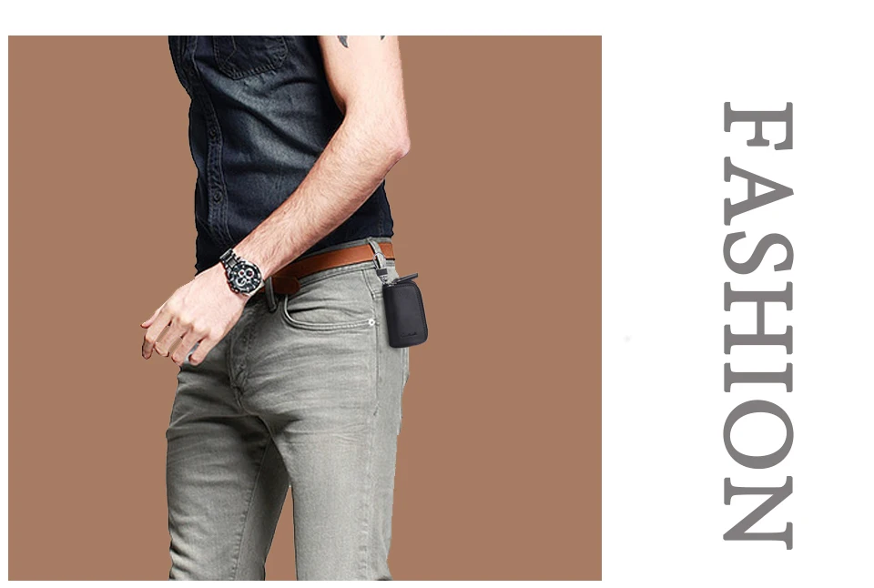 CONTACT'S Genuine Leather Car Key Wallets Fashion Key Holder Housekeeper Keys Organizer Double Zipper Keychain Case Key Pouch