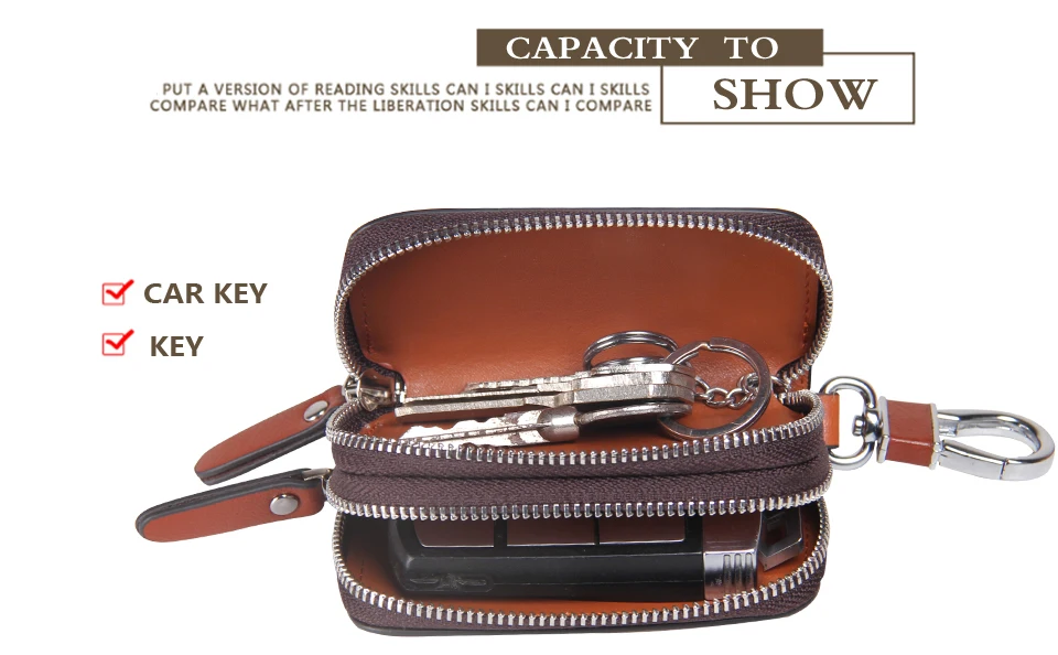 CONTACT'S Genuine Leather Car Key Wallets Fashion Key Holder Housekeeper Keys Organizer Double Zipper Keychain Case Key Pouch