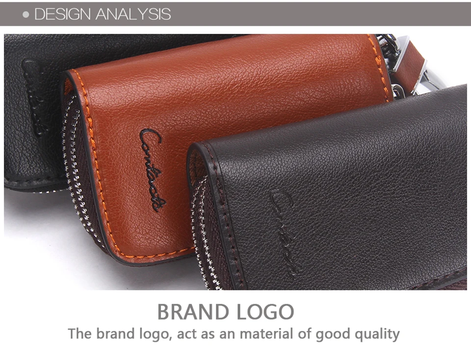 CONTACT'S Genuine Leather Car Key Wallets Fashion Key Holder Housekeeper Keys Organizer Double Zipper Keychain Case Key Pouch