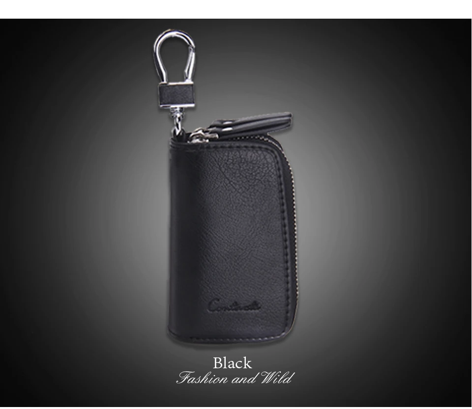 CONTACT'S Genuine Leather Car Key Wallets Fashion Key Holder Housekeeper Keys Organizer Double Zipper Keychain Case Key Pouch
