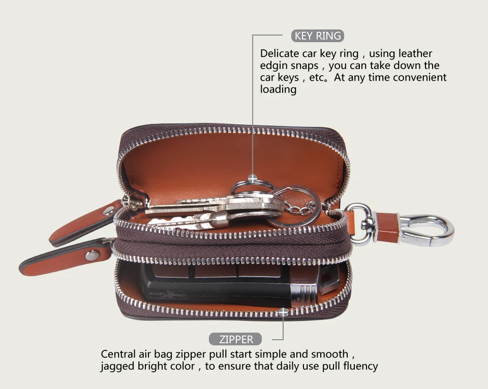 CONTACT'S Genuine Leather Car Key Wallets Fashion Key Holder Housekeeper Keys Organizer Double Zipper Keychain Case Key Pouch