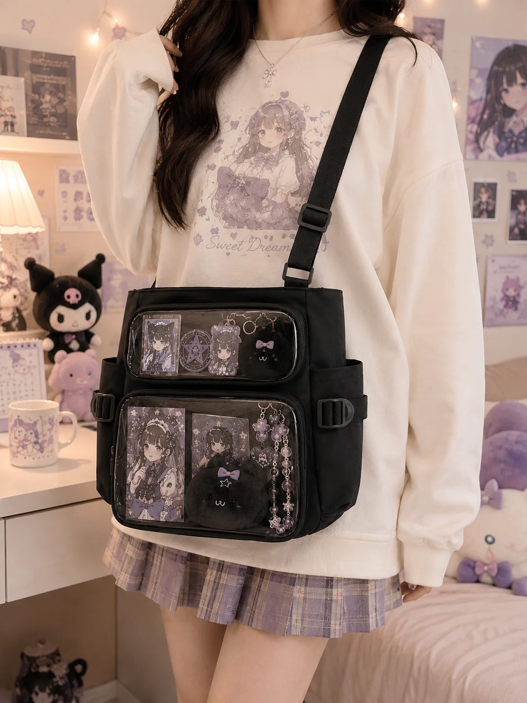 College Ita Bag Transparent Crossbody Shoulder Bag Large Capacity Messenger Bag for School Cute Anime Accessories