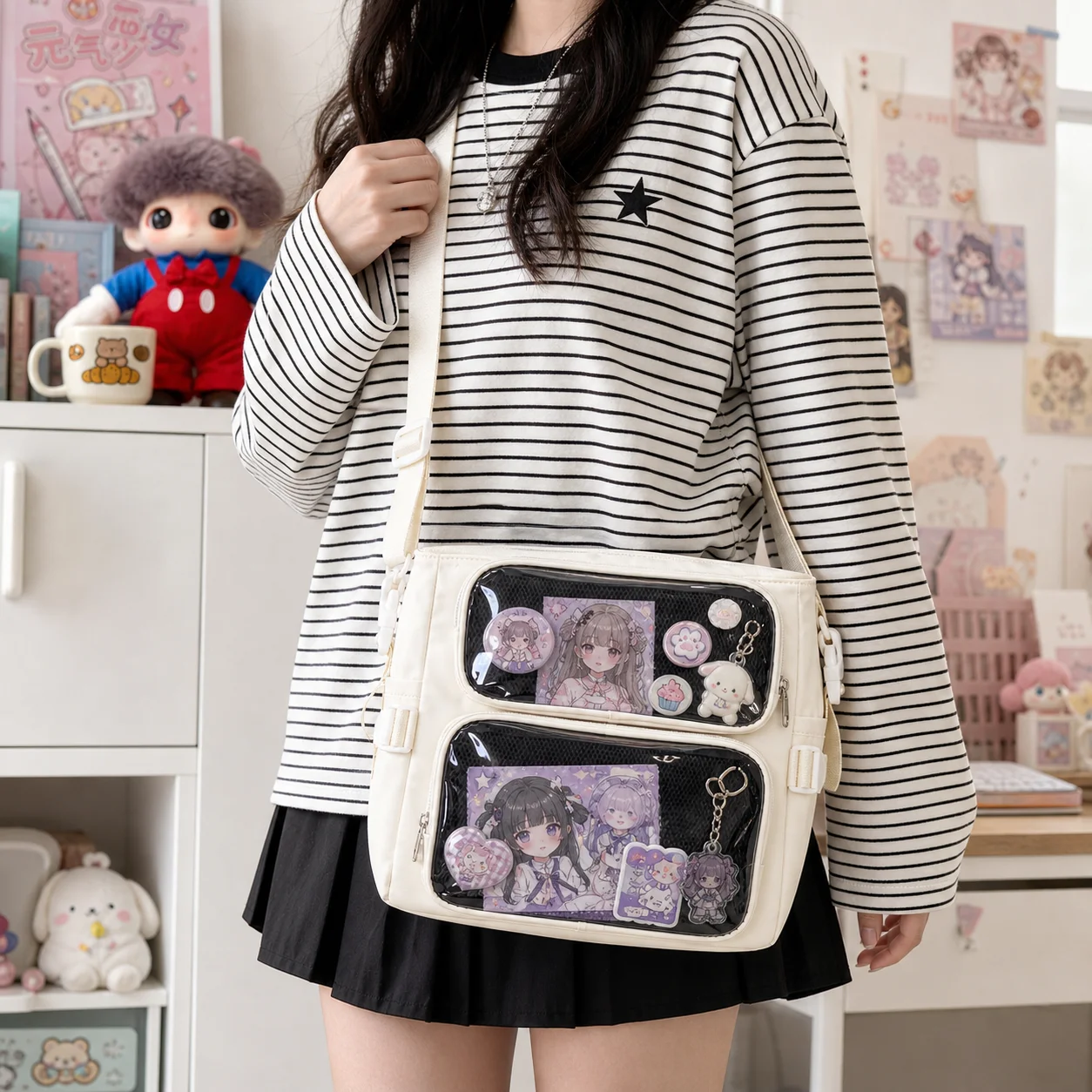 College Ita Bag Transparent Crossbody Shoulder Bag Large Capacity Messenger Bag for School Cute Anime Accessories