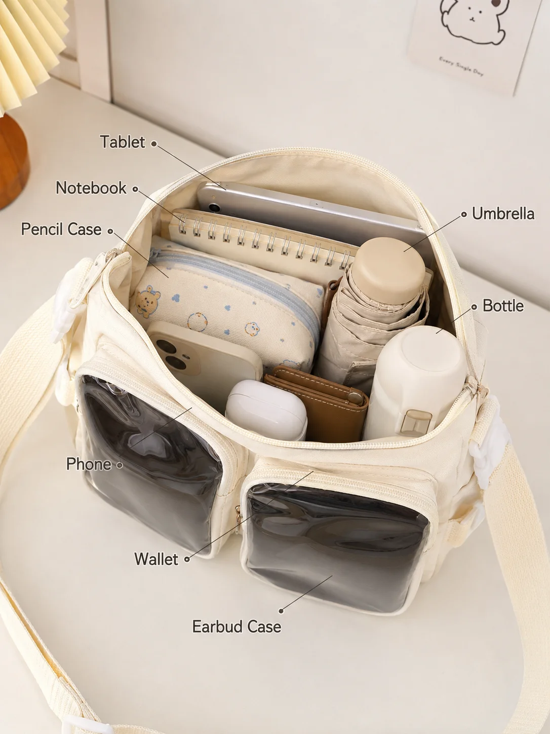 College Ita Bag Transparent Crossbody Shoulder Bag Large Capacity Messenger Bag for School Cute Anime Accessories