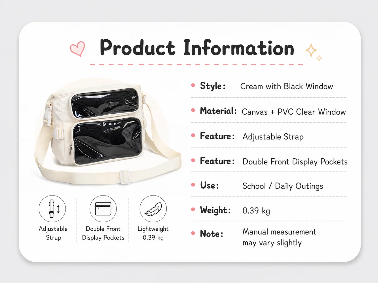 College Ita Bag Transparent Crossbody Shoulder Bag Large Capacity Messenger Bag for School Cute Anime Accessories