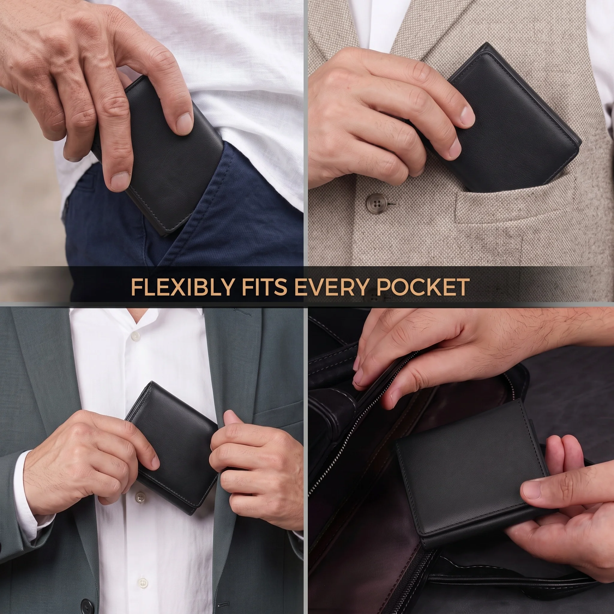 Pomelo Best Men Genuine Leather Bifold Slim Wallet Vintage Bronze Snap Card Holder with Coin Pocket Small Purse Gift for Men