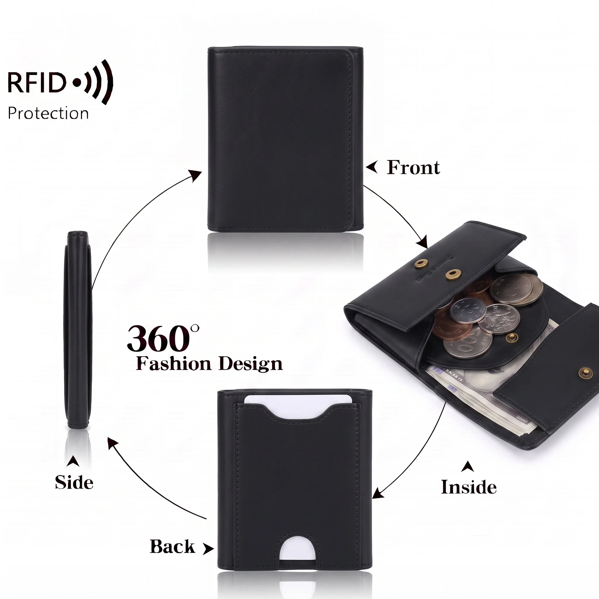 Pomelo Best Men Genuine Leather Bifold Slim Wallet Vintage Bronze Snap Card Holder with Coin Pocket Small Purse Gift for Men