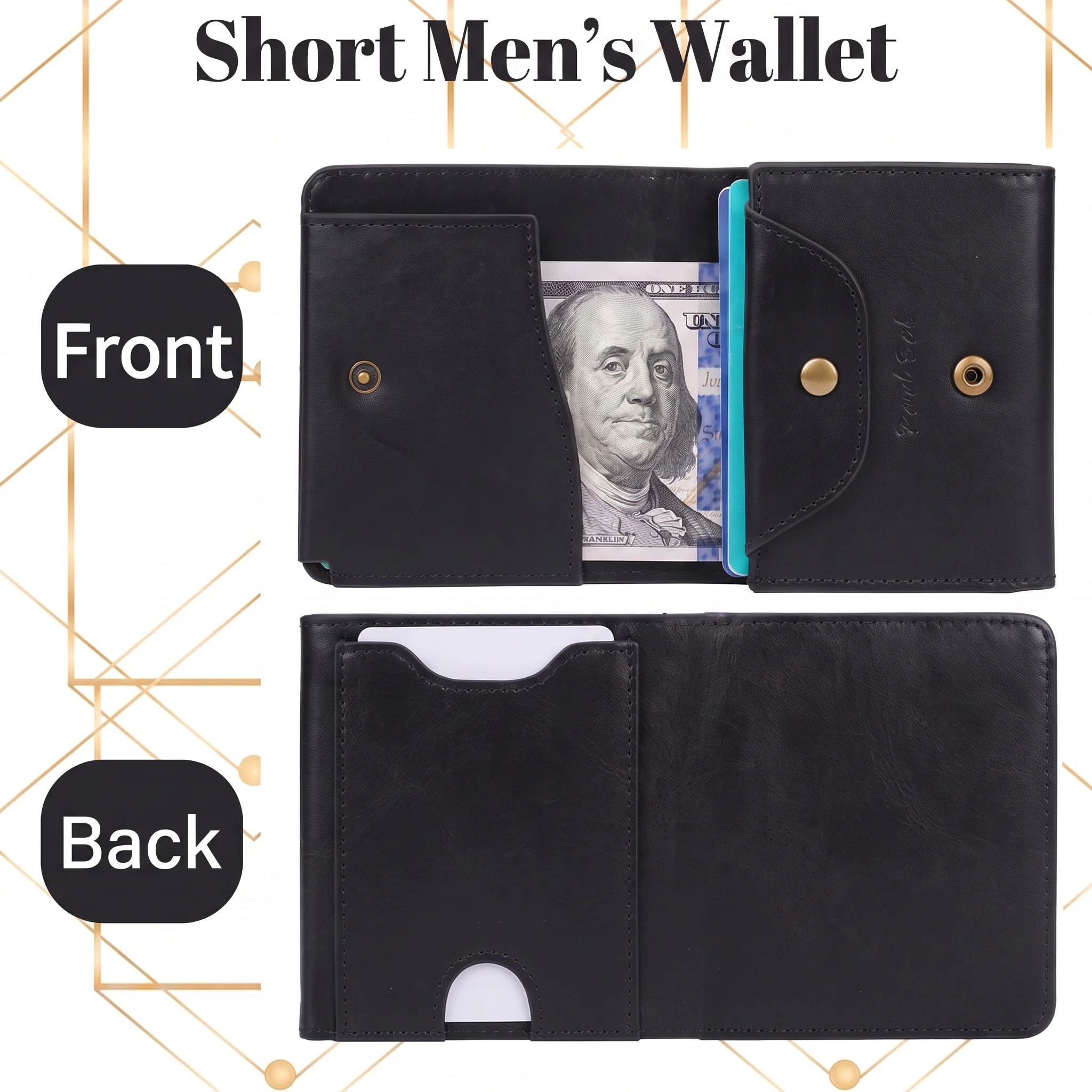 Pomelo Best Men Genuine Leather Bifold Slim Wallet Vintage Bronze Snap Card Holder with Coin Pocket Small Purse Gift for Men