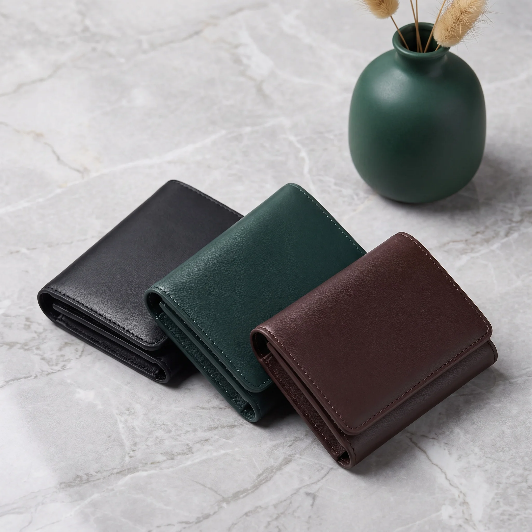 Pomelo Best Men Genuine Leather Bifold Slim Wallet Vintage Bronze Snap Card Holder with Coin Pocket Small Purse Gift for Men