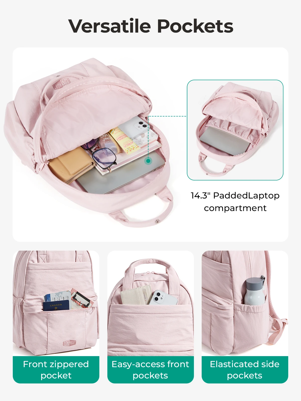 BAGSMART Women's Backpack Large Capacity Laptop Travel Outdoor Carry on Luggage Bag Lightweight School Backpacks for Girl