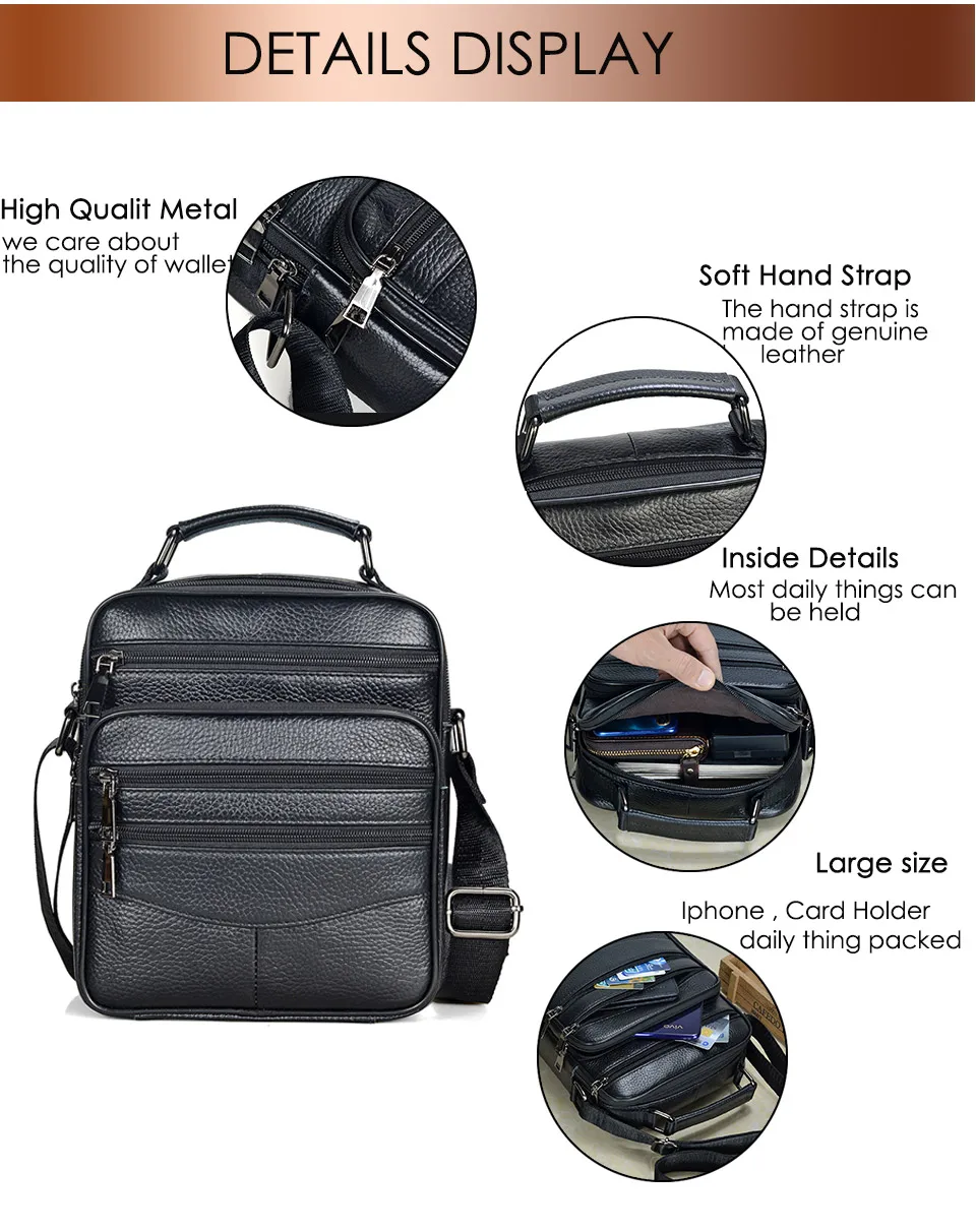 Hot Fashion Men Messenger Bags Genuine Leather Handbags for Man Luxury Brand Male Crossbody Bag for Mini Pad Boy Shoulder Bag
