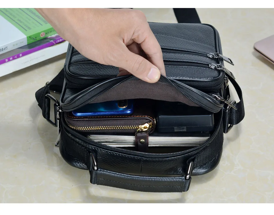 Hot Fashion Men Messenger Bags Genuine Leather Handbags for Man Luxury Brand Male Crossbody Bag for Mini Pad Boy Shoulder Bag