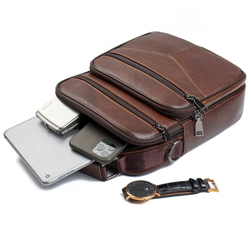 Hot Fashion Men Messenger Bags Genuine Leather Handbags for Man Luxury Brand Male Crossbody Bag for Mini Pad Boy Shoulder Bag