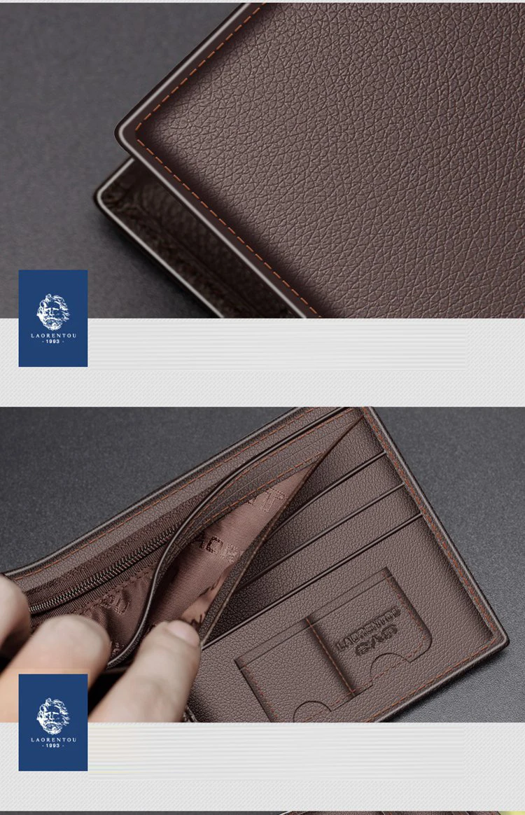 LAORENTOU Genuine Leather Men Short Wallet Card Holder with Zipper Pocket Gift for Husband, Boyfriend