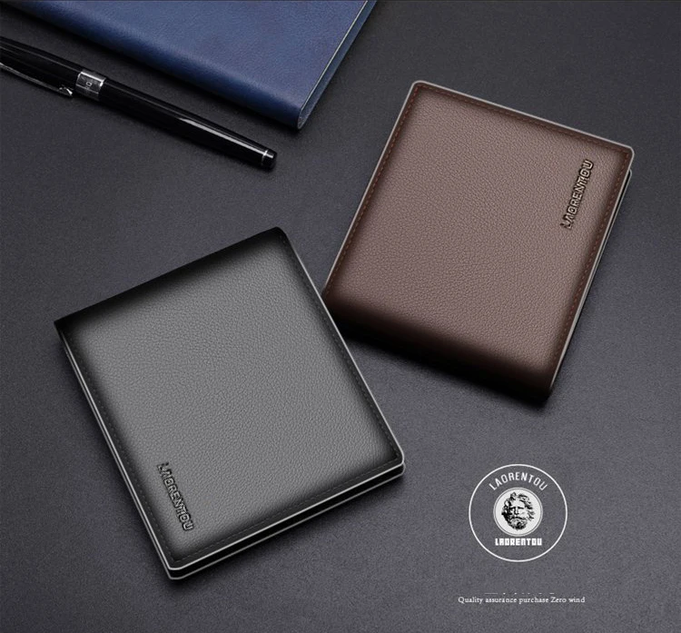 LAORENTOU Genuine Leather Men Short Wallet Card Holder with Zipper Pocket Gift for Husband, Boyfriend