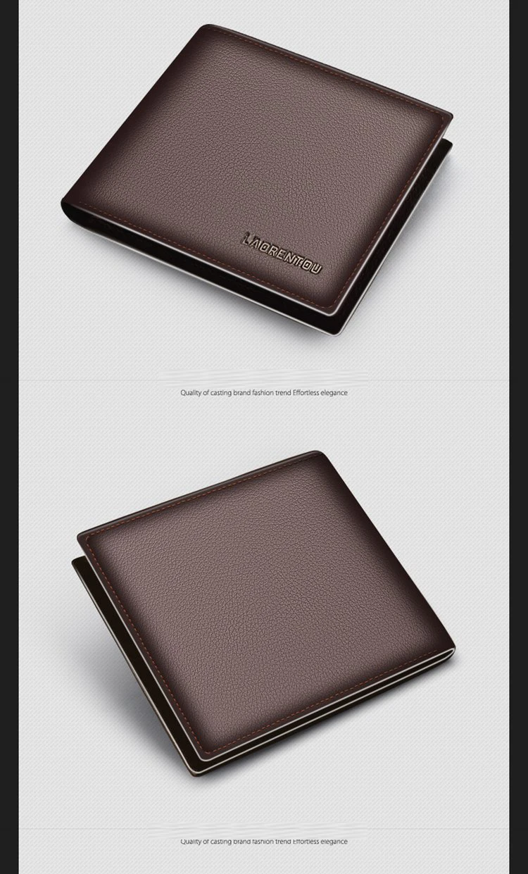 LAORENTOU Genuine Leather Men Short Wallet Card Holder with Zipper Pocket Gift for Husband, Boyfriend