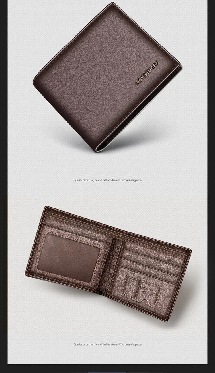 LAORENTOU Genuine Leather Men Short Wallet Card Holder with Zipper Pocket Gift for Husband, Boyfriend