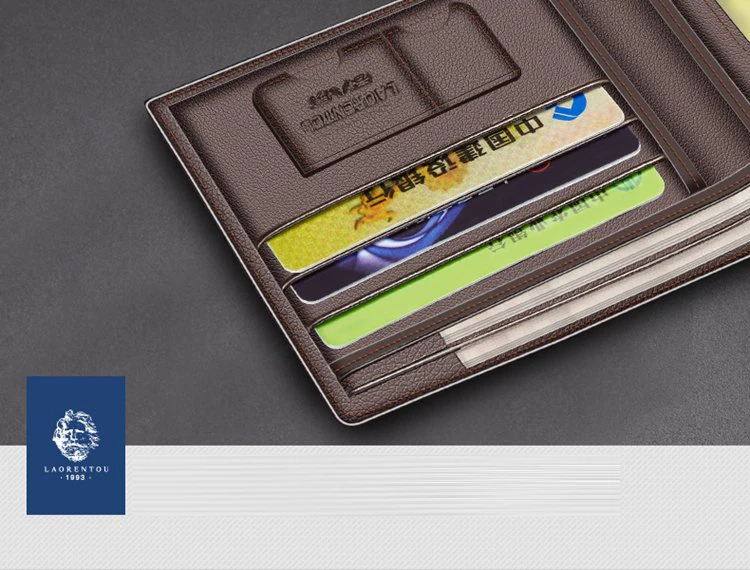 LAORENTOU Genuine Leather Men Short Wallet Card Holder with Zipper Pocket Gift for Husband, Boyfriend