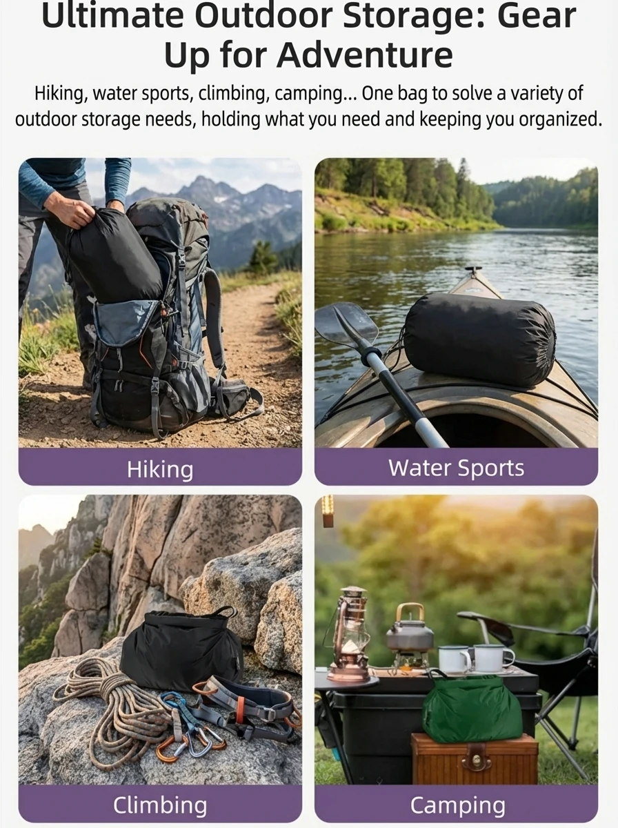 Outdoor Camping Vacuum Compression Bag No Pump Waterproof Storage Organizer for Sleeping Bag Hiking Backpacking Space Saving