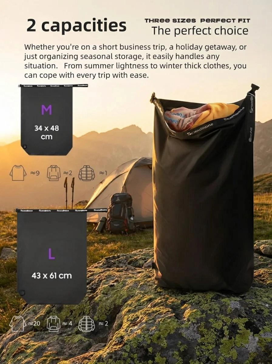 Outdoor Camping Vacuum Compression Bag No Pump Waterproof Storage Organizer for Sleeping Bag Hiking Backpacking Space Saving