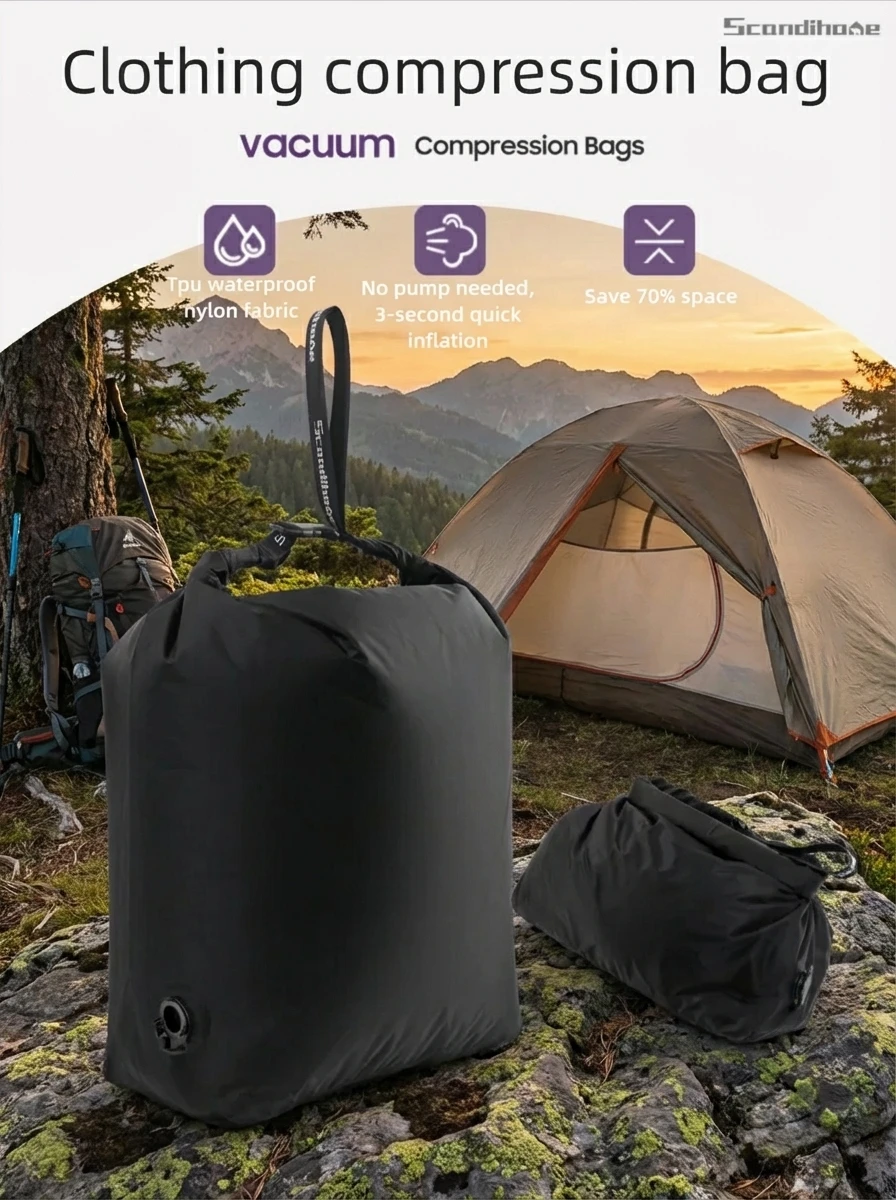 Outdoor Camping Vacuum Compression Bag No Pump Waterproof Storage Organizer for Sleeping Bag Hiking Backpacking Space Saving