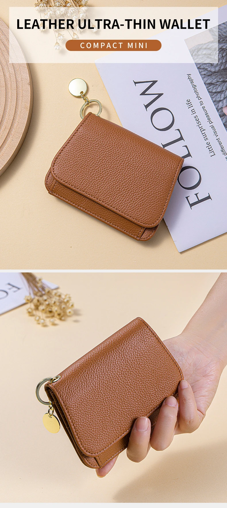 Women Genuine Leather Slim TriFold Wallet Credit Card Holder With Zipper Coin Pouch, ID Window & Keychain