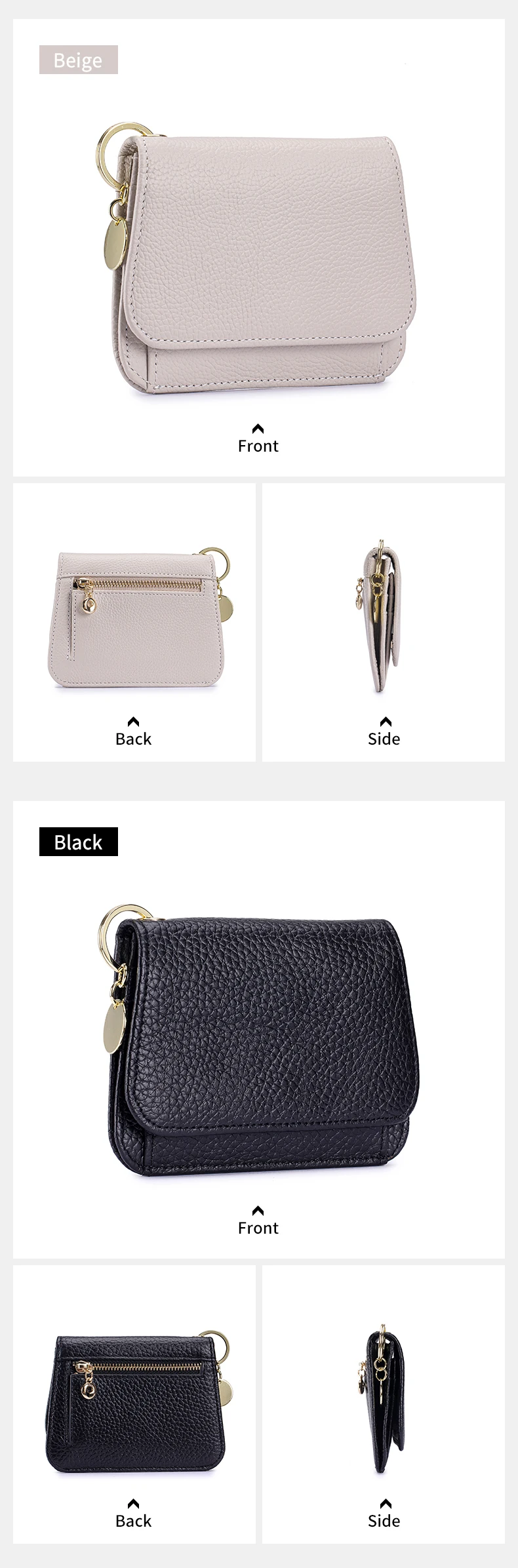 Women Genuine Leather Slim TriFold Wallet Credit Card Holder With Zipper Coin Pouch, ID Window & Keychain