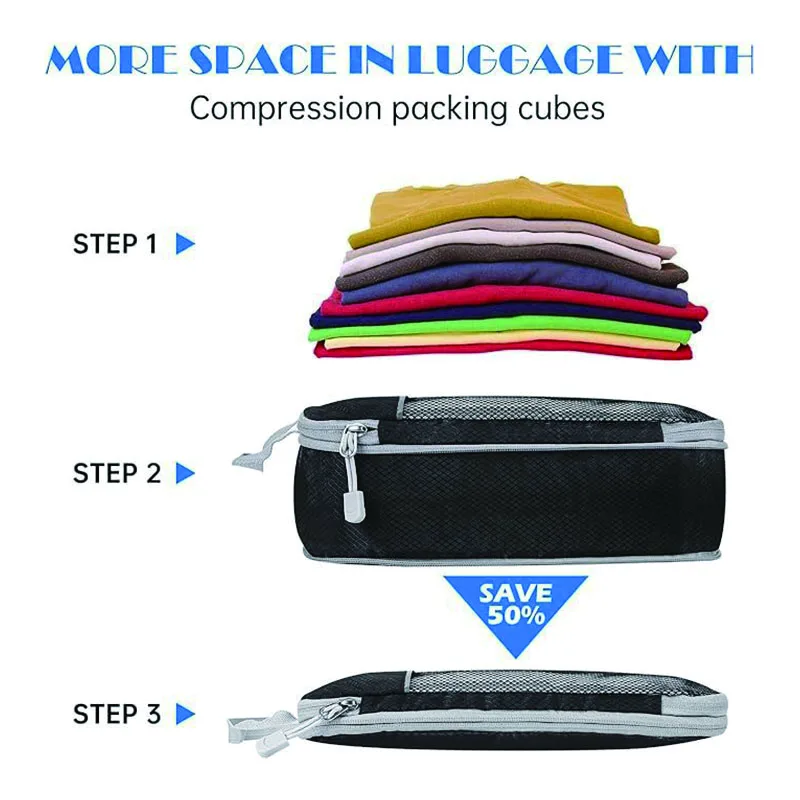 5 Pieces Travel Organizer Bag Set Clothes Compression Cubes For Plane Travel Essentials Storage Bags Suitcase Mesh Packing Cubes