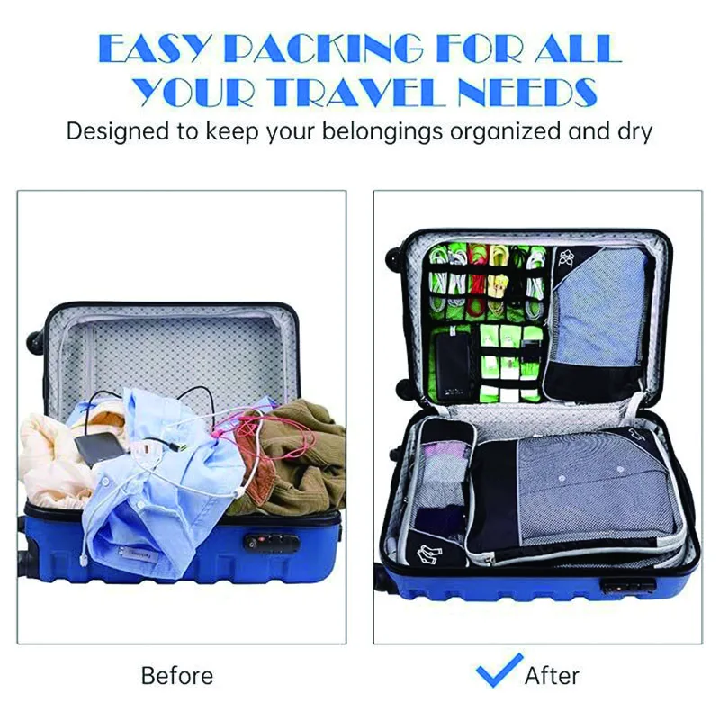 5 Pieces Travel Organizer Bag Set Clothes Compression Cubes For Plane Travel Essentials Storage Bags Suitcase Mesh Packing Cubes