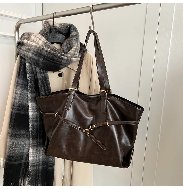 Tote Bag Designer Retro PU Leather Shoulder Handbag for Women Winter Trend Y2K Fashion Handbags Females Travel Luxury Tote Bags