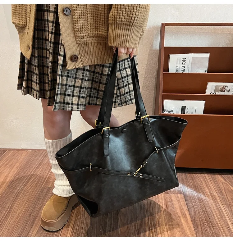 Tote Bag Designer Retro PU Leather Shoulder Handbag for Women Winter Trend Y2K Fashion Handbags Females Travel Luxury Tote Bags