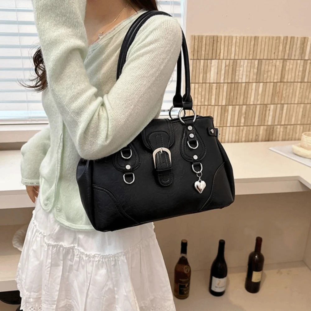 Y2K Aesthetic Women Underarm Bag Large Capacity Motorcycle Style Retro Shoulder Bag PU Leather Motorcycle Bag Women Daily Wear