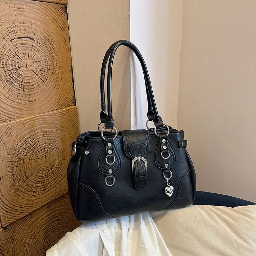 Y2K Aesthetic Women Underarm Bag Large Capacity Motorcycle Style Retro Shoulder Bag PU Leather Motorcycle Bag Women Daily Wear