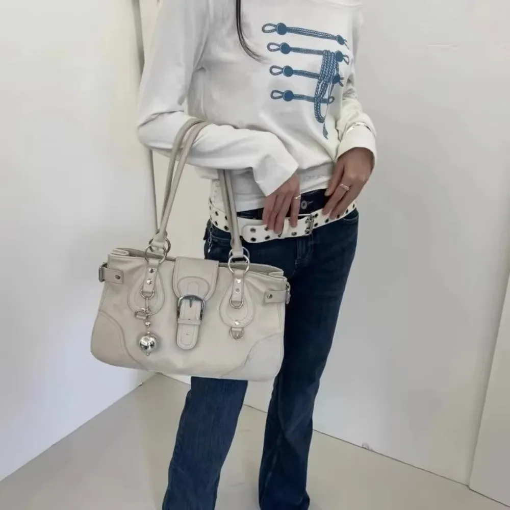 Y2K Aesthetic Women Underarm Bag Large Capacity Motorcycle Style Retro Shoulder Bag PU Leather Motorcycle Bag Women Daily Wear