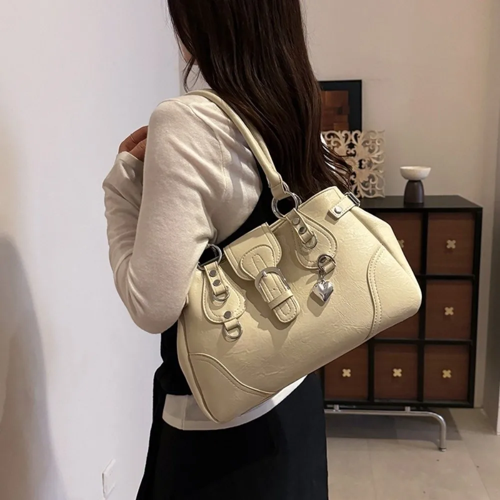 Y2K Aesthetic Women Underarm Bag Large Capacity Motorcycle Style Retro Shoulder Bag PU Leather Motorcycle Bag Women Daily Wear