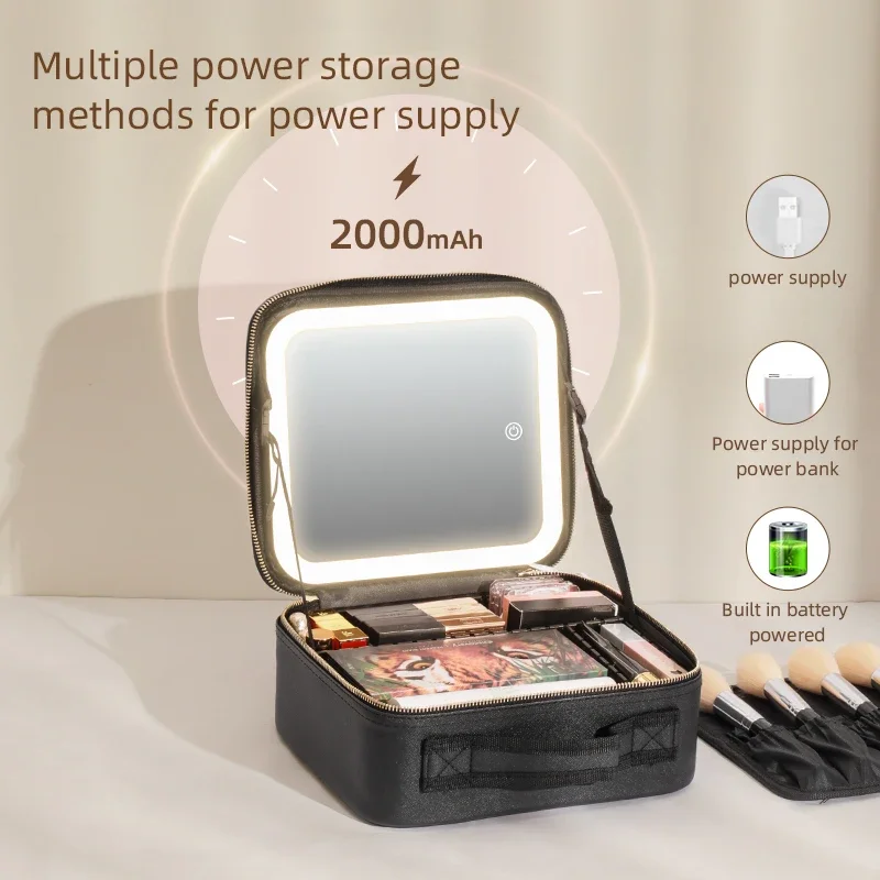 3 Color Train Case Mirror, White Portable Makeup Case Waterproof Organizer with Adjustable Dividers, Cosmetics Storage Case Gift