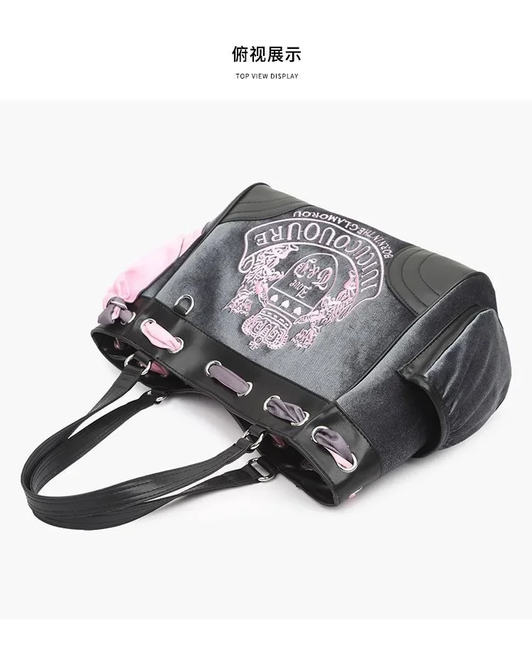 Ladies Large-Capacity Tote Bag Y2K Women Vintage Retro Chic Embroidery Velvet Handbags Girl Shopping Shoulder Bag Women's Purses