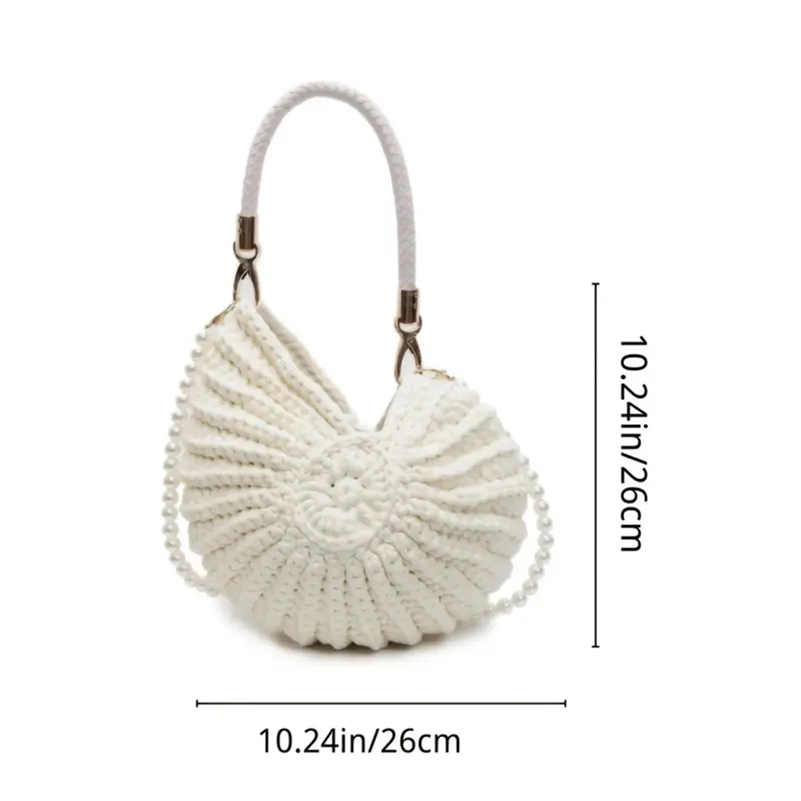 Handwoven Shell Handbag with Pearl Chain Strap, Large Capacity Boho Beach Bag for Women, Beige Summer Vacation Tote Bag, Ideal f