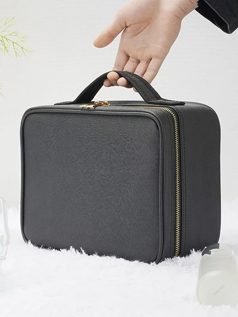 Portable LED Makeup Bag with Mirror Large Size Travel Cosmetic Case Multifunctional Beauty Organizer for Ladies