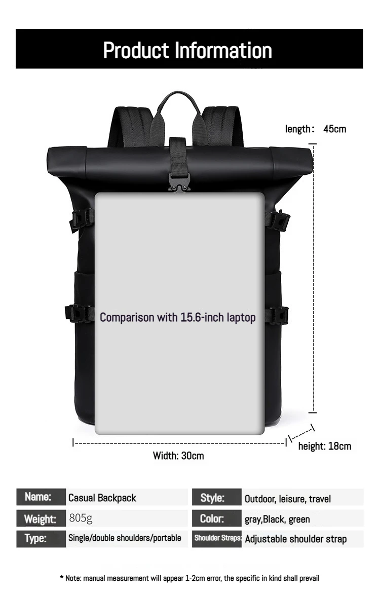 New Shoulder Bag Men's Senior Sense of Business Computer Outdoor Leisure Rolled Edge Travel Backpack Fashion Commuting