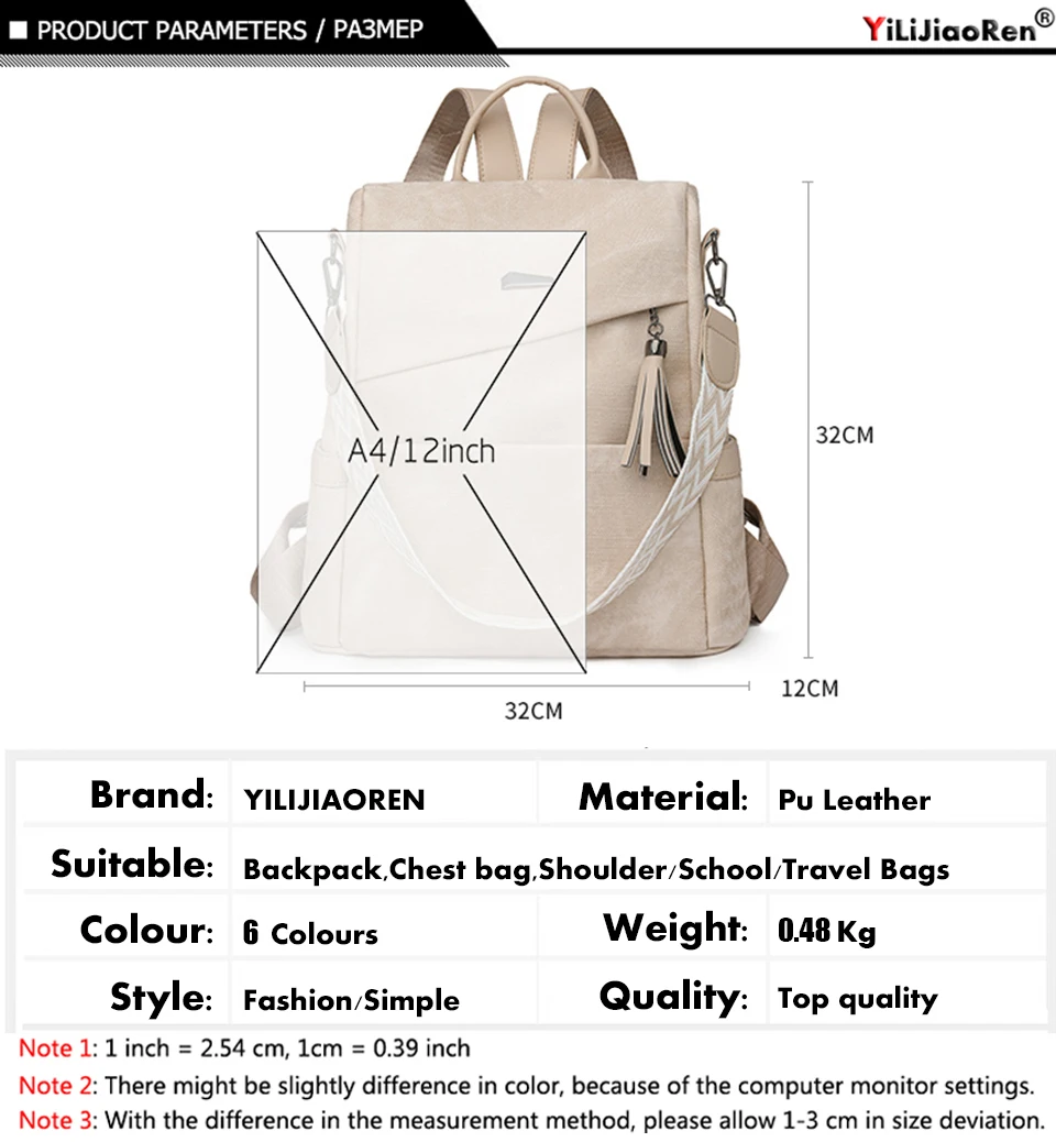 High Quality Pu Leather Backpack Women Ladies Shoulder Bag Designer Fashion Daypack Large Capacity School Bag for Girls