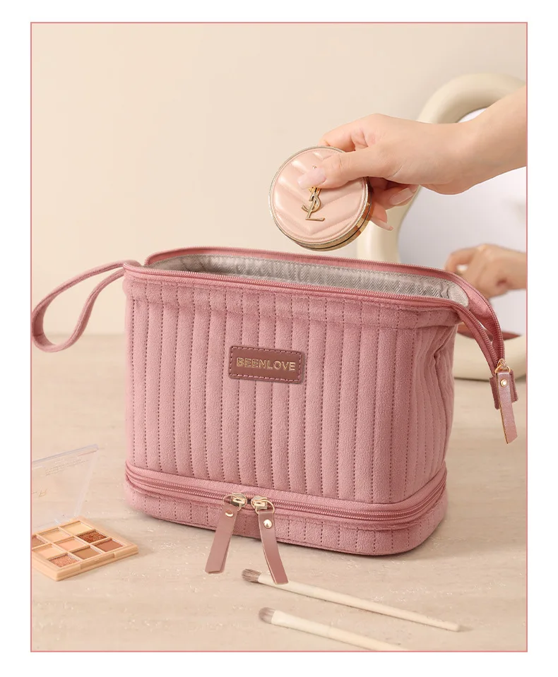 Portable Makeup Organizer Bag Large Capacity Cosmetic Pouch Multi-Compartment for Brushes Cosmetics Travel Storage