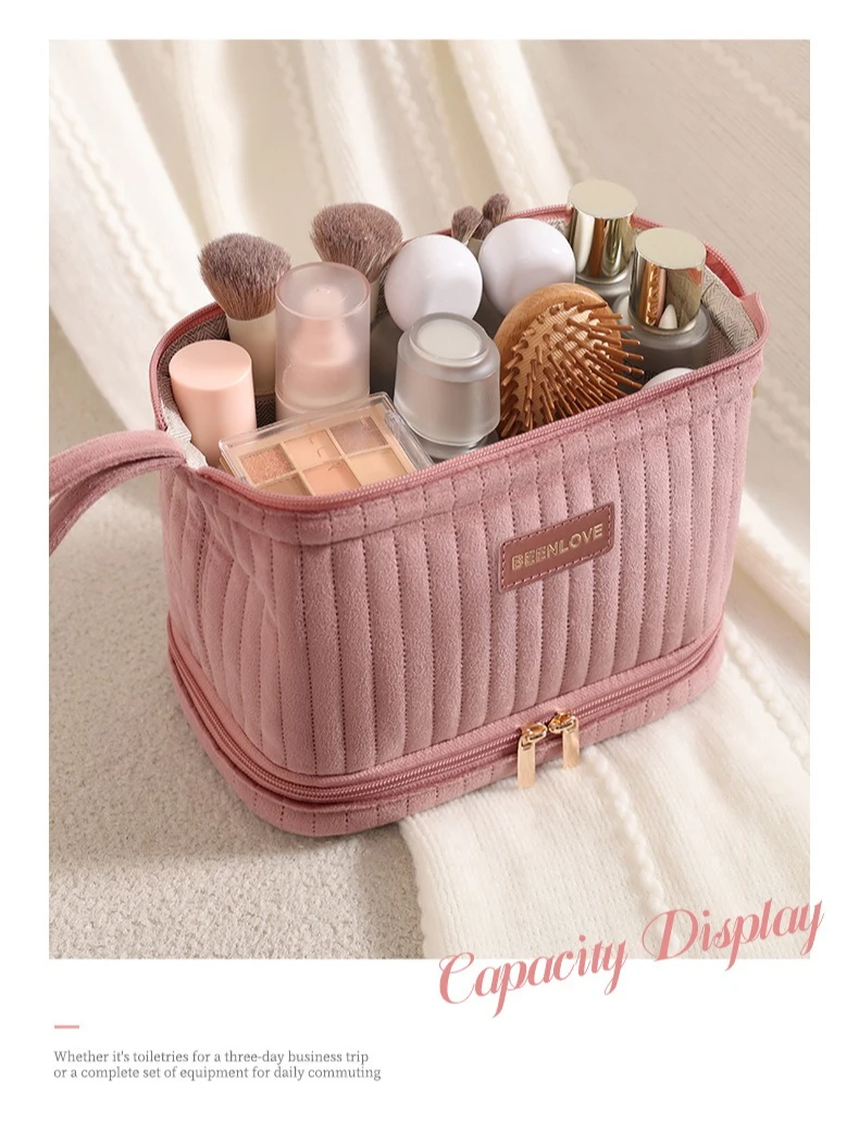 Portable Makeup Organizer Bag Large Capacity Cosmetic Pouch Multi-Compartment for Brushes Cosmetics Travel Storage