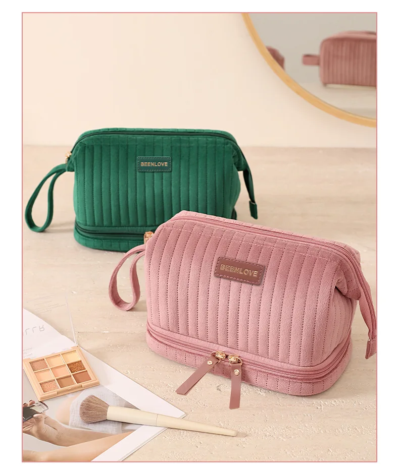 Portable Makeup Organizer Bag Large Capacity Cosmetic Pouch Multi-Compartment for Brushes Cosmetics Travel Storage