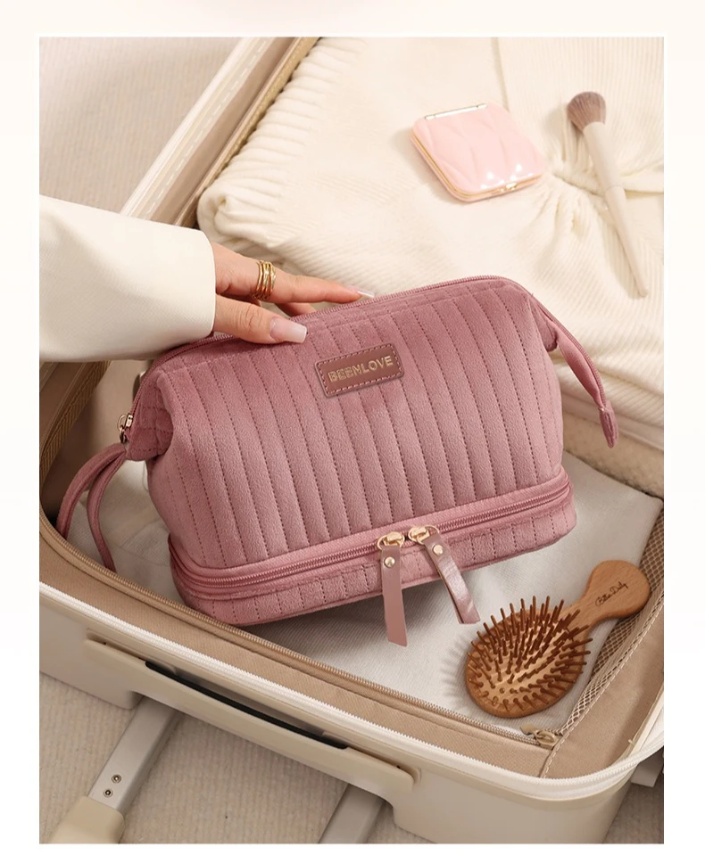 Portable Makeup Organizer Bag Large Capacity Cosmetic Pouch Multi-Compartment for Brushes Cosmetics Travel Storage