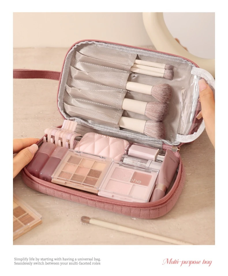 Portable Makeup Organizer Bag Large Capacity Cosmetic Pouch Multi-Compartment for Brushes Cosmetics Travel Storage