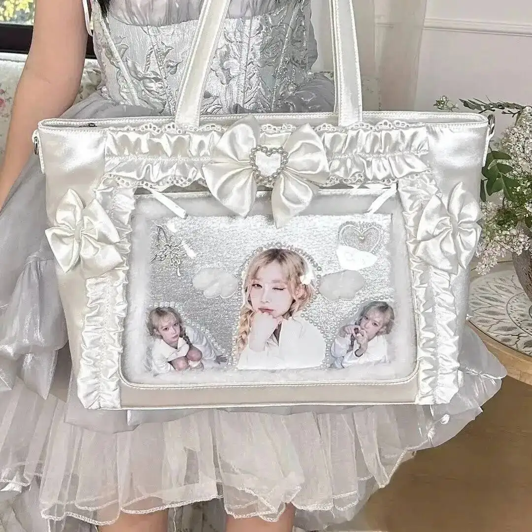 Y2K Cute Japanese Ins Ita Bag Lolita Girl Transparent Tote Crossbody Bag Large Capacity Casual Shoulder Bag DIY Display Handbags