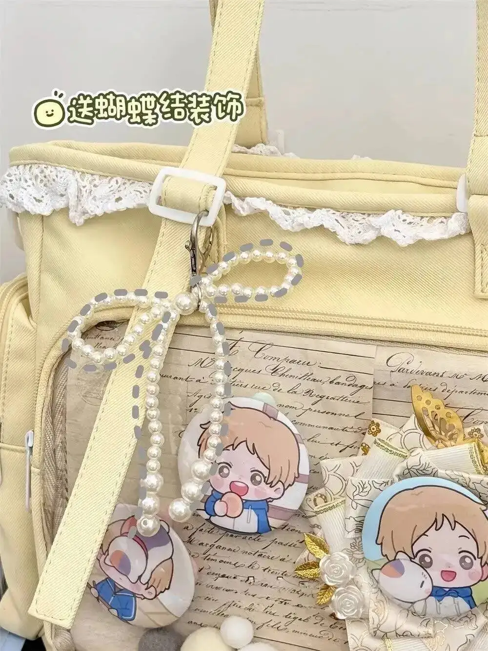 Y2K Cute Japanese Ins Ita Bag Lolita Girl Transparent Tote Crossbody Bag Large Capacity Casual Shoulder Bag DIY Display Handbags