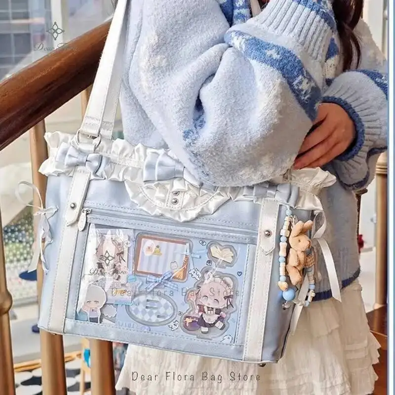 Y2K Cute Japanese Ins Ita Bag Lolita Girl Transparent Tote Crossbody Bag Large Capacity Casual Shoulder Bag DIY Display Handbags
